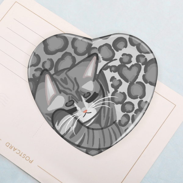 Gray Bengal Cat Heart Shaped Badge