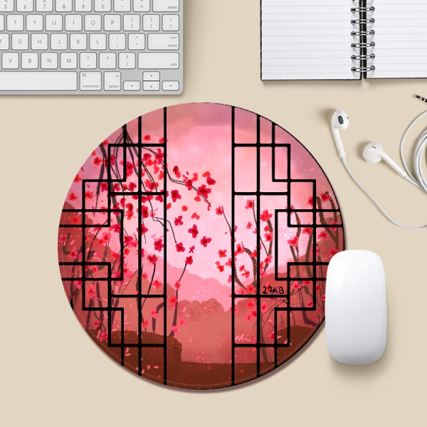 Cherry Blossom Round Mouse Pad