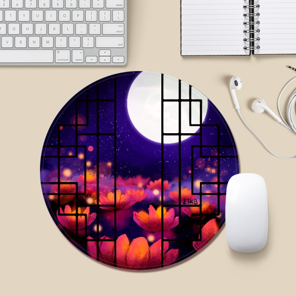 Lotus Lake Window Round Mouse Pad