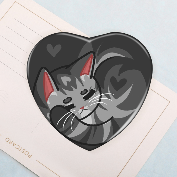 Gray Tabby Cat Heart Shaped Badge