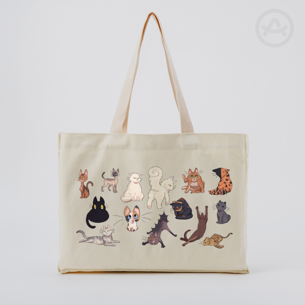 Cats Cartoon | Vertical Part-print Canvas Tote Bags - 16.9″x12.6″x3.1″(43x32x8cm)