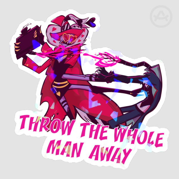 Hazbin Hotel Vox Valentino Throw The Whole Man Away VoxVal Shiny Die Cut Sticker