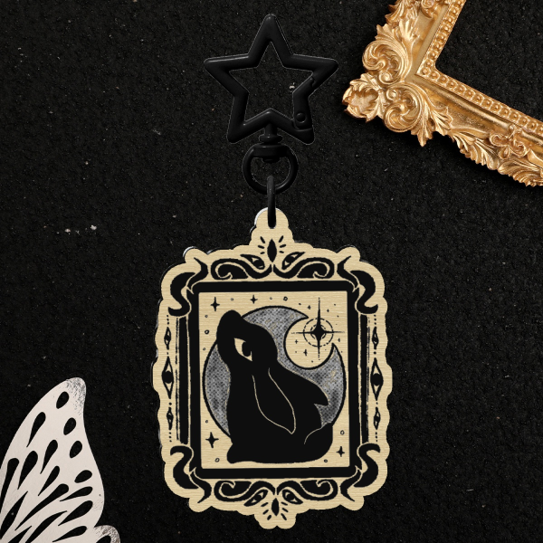 Moon Bunny Wood Keychain