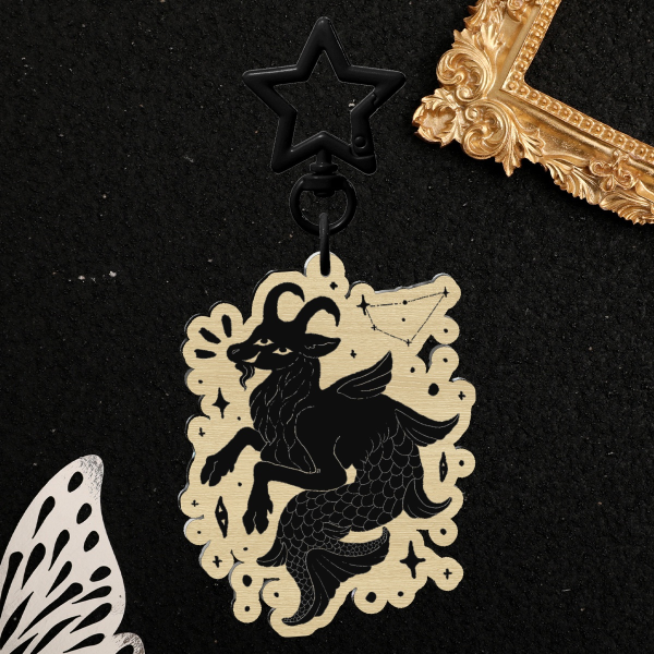 Capricorn Wood Keychain