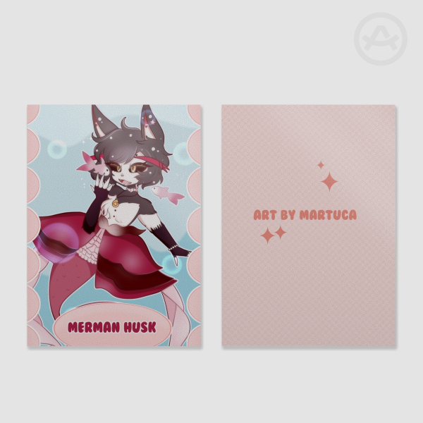 Husk Merman AU silvery paper Hazbin hotel fancard