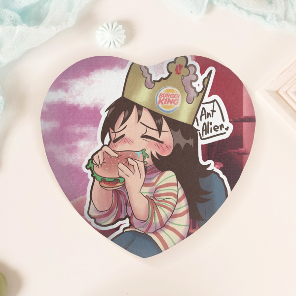 Anya Heating a burger Heart Shape Plush Badge