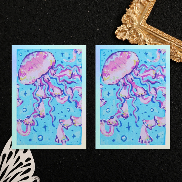 ACEO Holographic Print Card - Jellyfish Sea