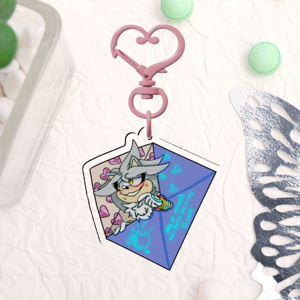 Silver The Hedgehog Love Letter Keychain