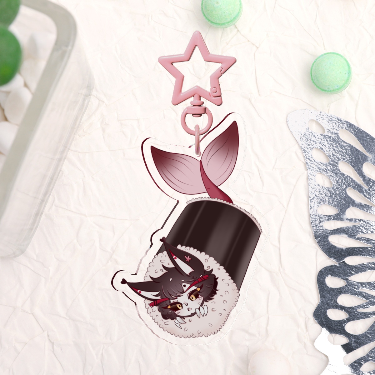 Husk merman sushi roll keychain