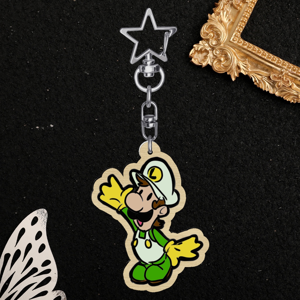 Paper Luigi Wood Keychain