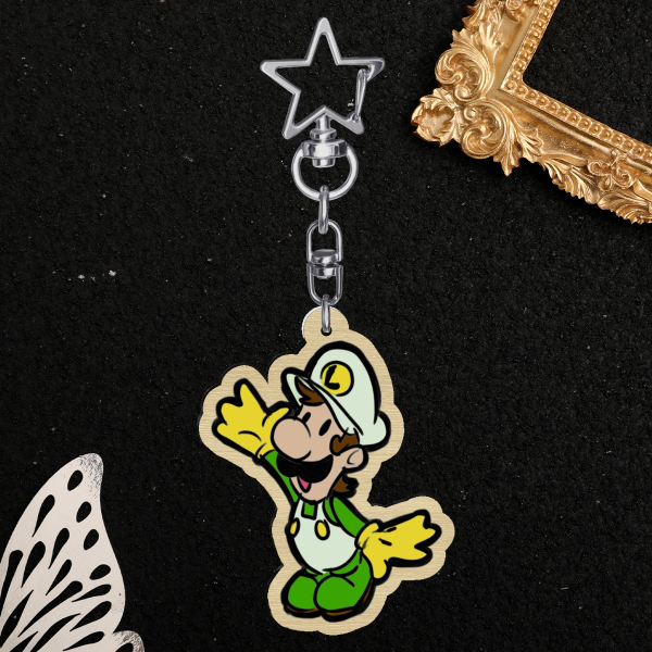 Paper Luigi Wood Keychain