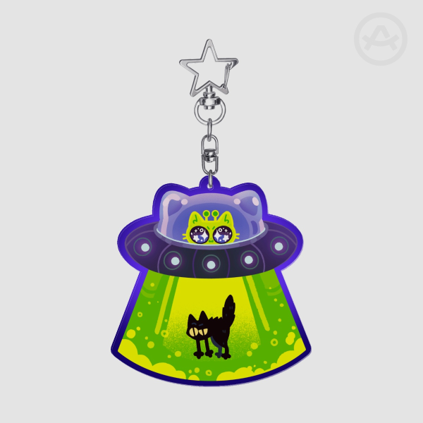 Alien Cat Abduction - Acrylic Keychain
