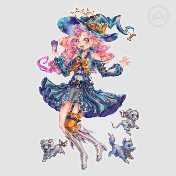 Witch Magical Puppy Summoneer Clear Transparent Sticker