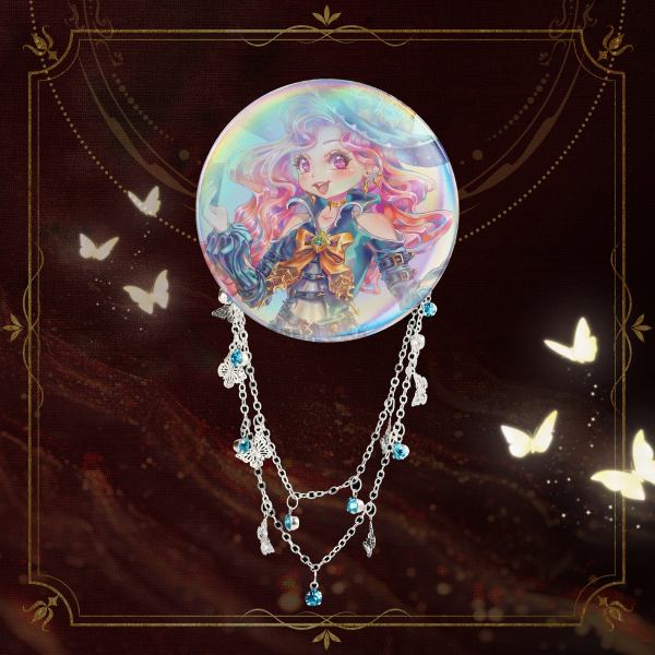 Witch Magical Puppy Summoneer Holographic Rainbow Round Badge With Chains