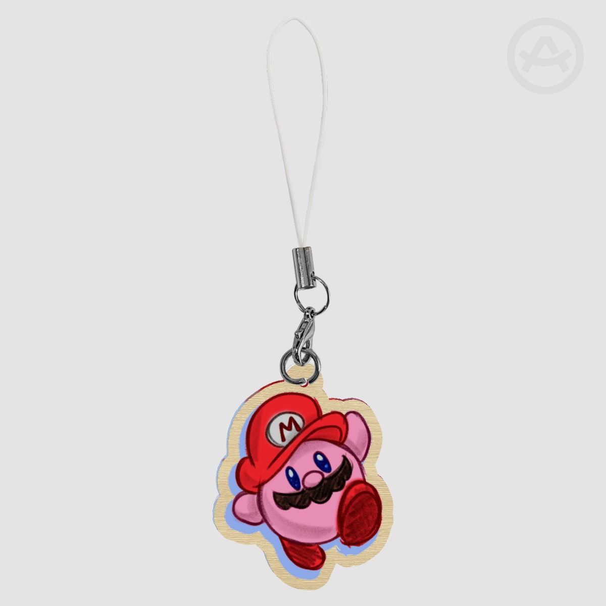 Kirby Mario Wood Keychain