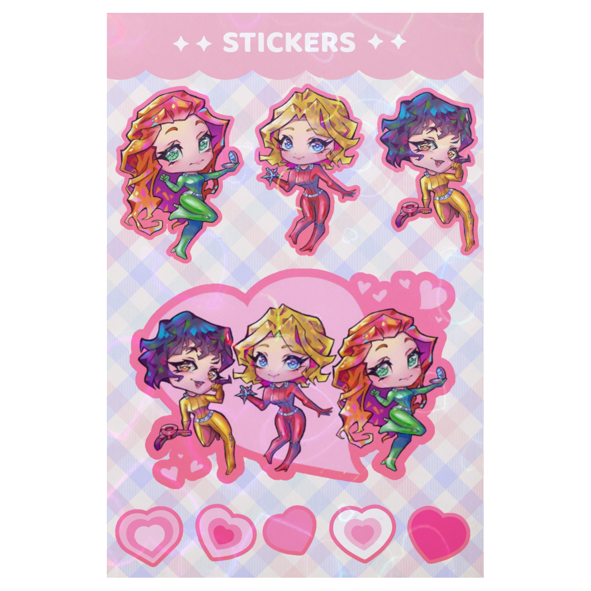 Totally Spies Stickers Sheet with Holographic hearts - 9 piece set