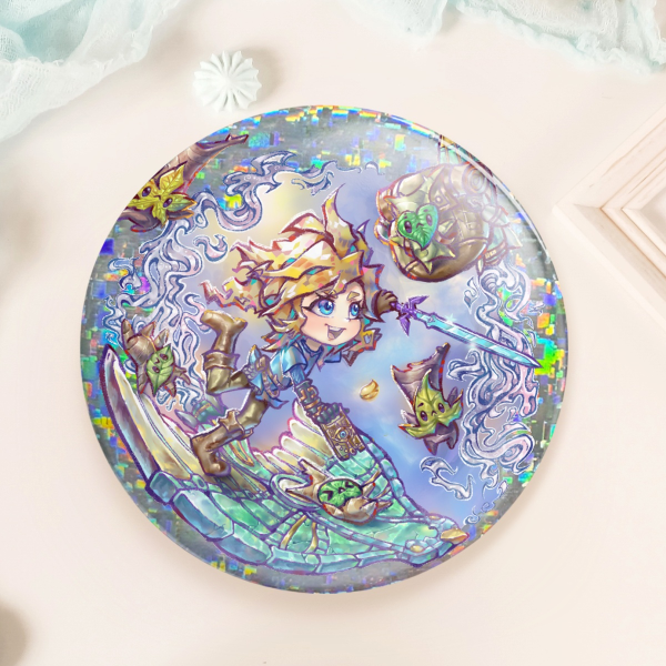 Link from Legend of Zelda TOTK Holographic Glitter Badge button Pin