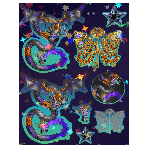 Snake Spirit Holographic stars effect Stickers Sheet - 8 piece set