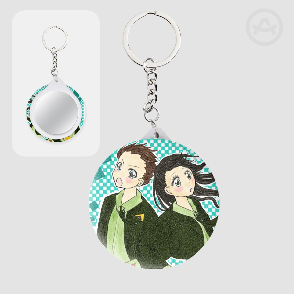 Green Plush Badge Mirror Keychains