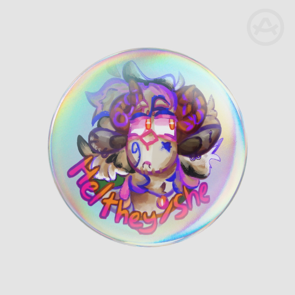 He/they/she pronouns pin