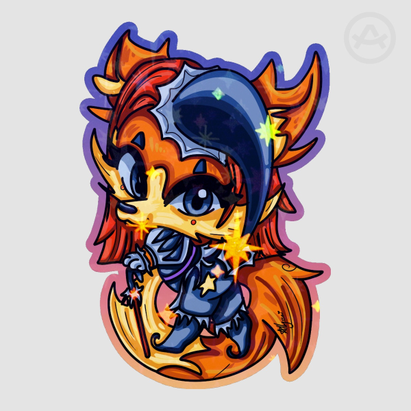 Colored Edge Jester Fox chibi Die Cut Stickers
