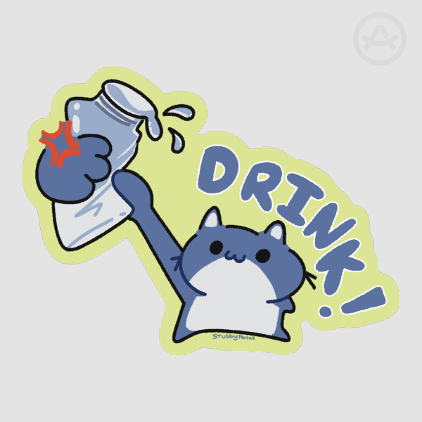 Silly Cat Drink Colored Edge Die Cut Sticker