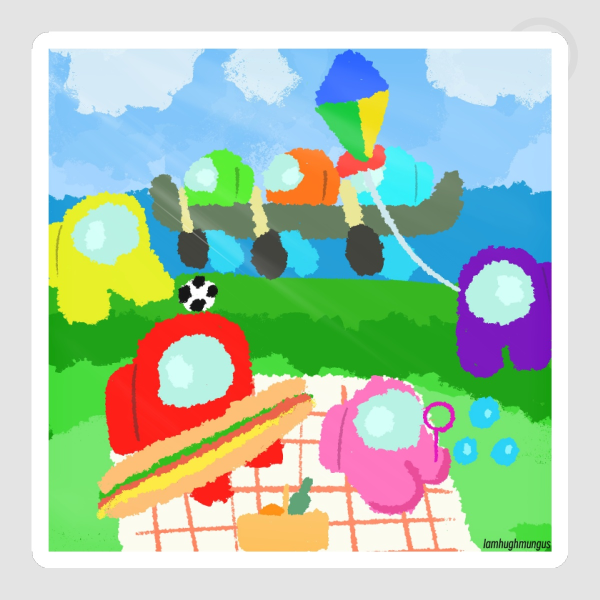 Among Us Crewmates A Beautiful Day Doodle Glossy Sticker