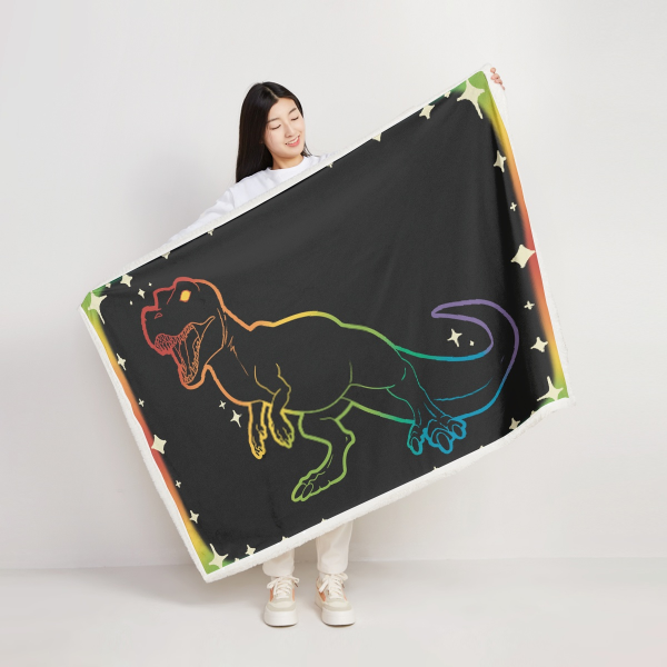 Rainbow Dinosaur Black Blanket