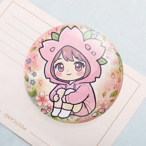 Sakura Flower Girl Round Badge Pin