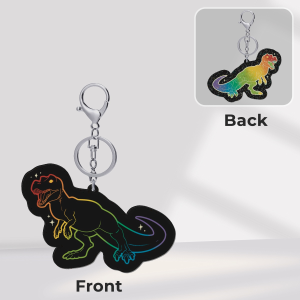 Rainbow Dinosaur Glitter Acrylic Keychain (medium)