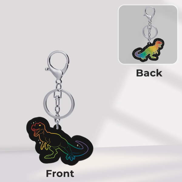 Rainbow Dinosaur Glitter Acrylic Keychain (small)