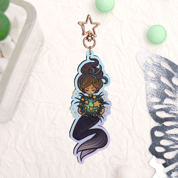 Starry Bouquet Mermaid Rainbow Acrylic Keychain