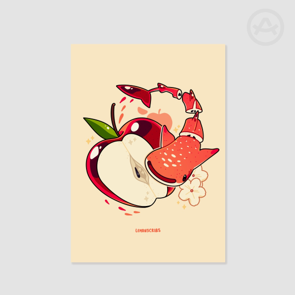 Red Apple Whale Shark Print