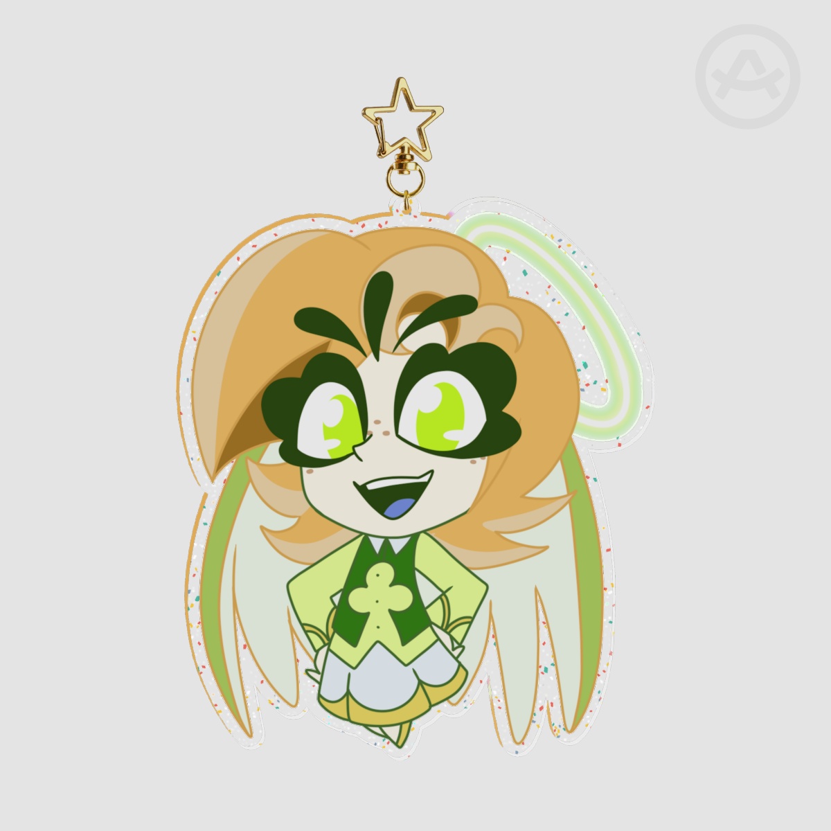 Chibi Saint Patrick Glitter Acrylic Keychain