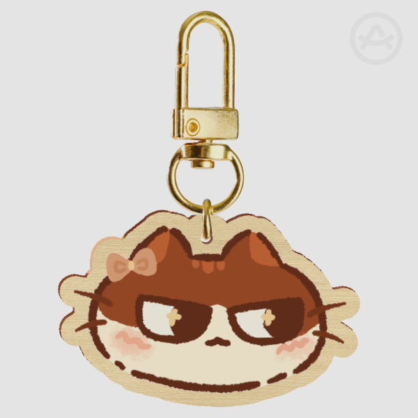 Mocha Cat Wood Keychain - Side Eyes