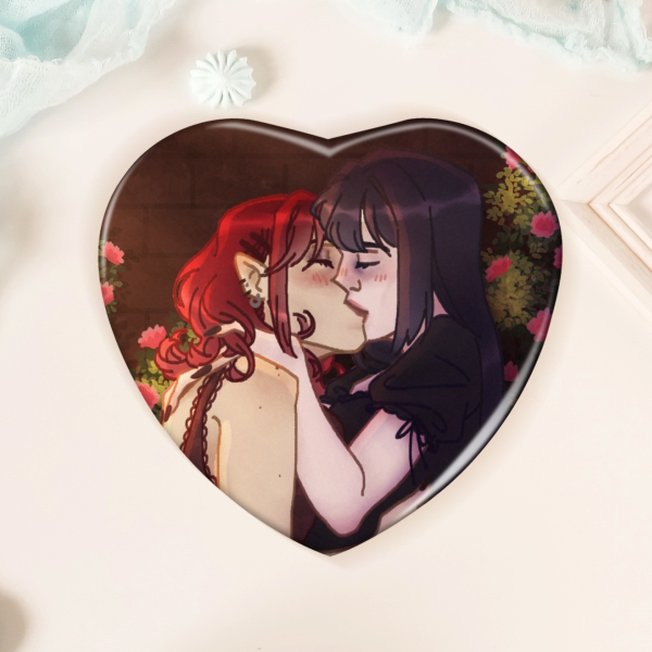 A kiss in the roses ~ Heart shaped badge