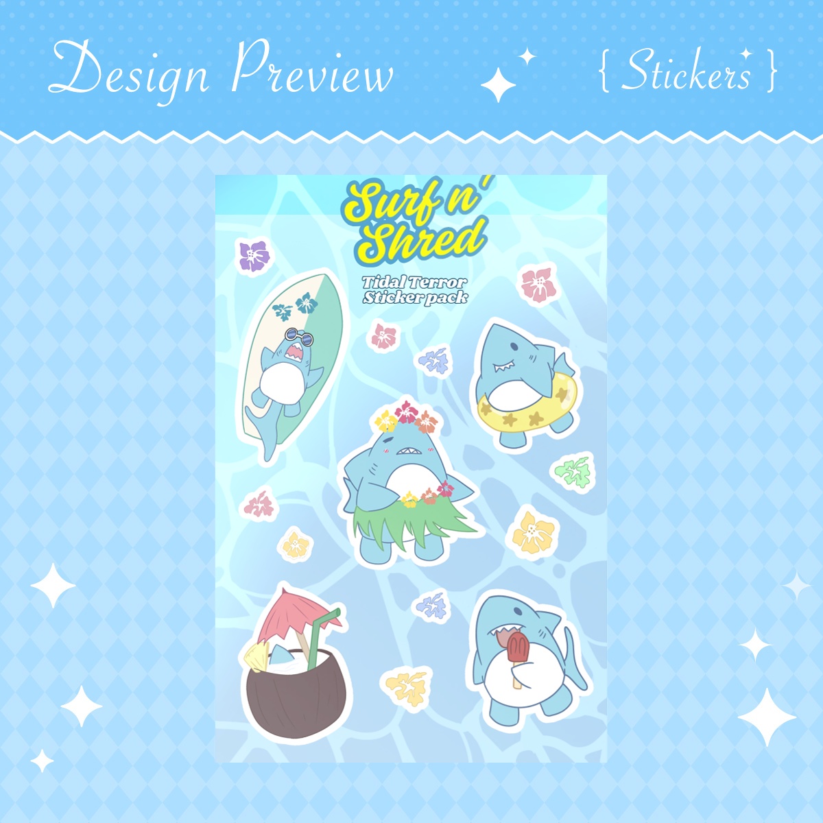 Summer Sharks Stickers Sheet
