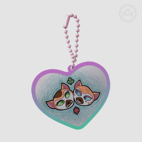 Clover and Crimson Sibling Rivalry Heart Keychain