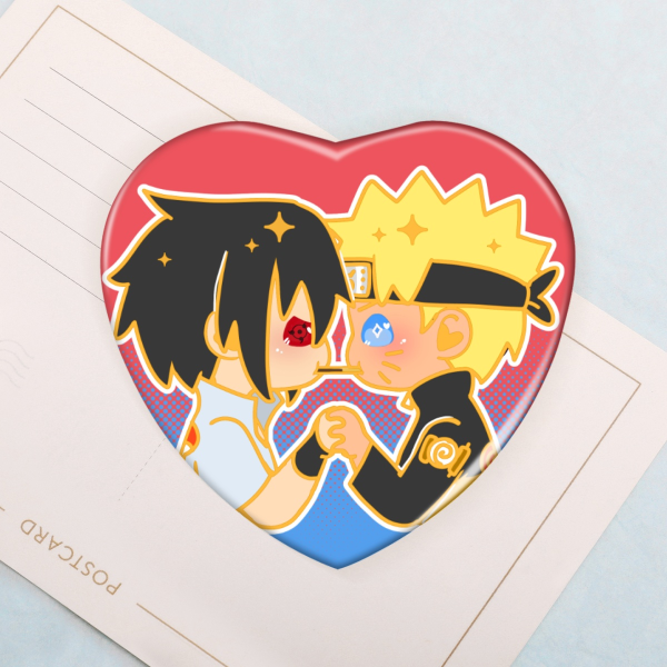 SNS (Narusasu/Sasunaru) Heart Shape Holographic Badges