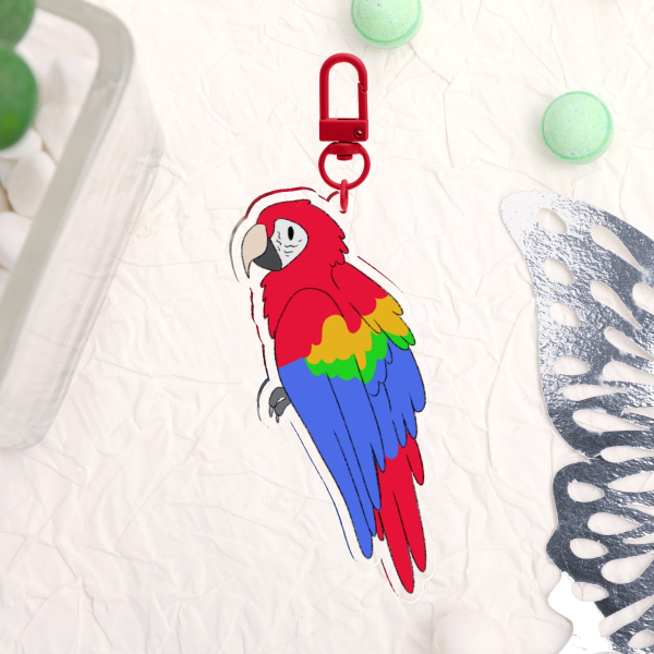 Rainbow Scarlet Macaw Parrot Clear Acrylic Keychain