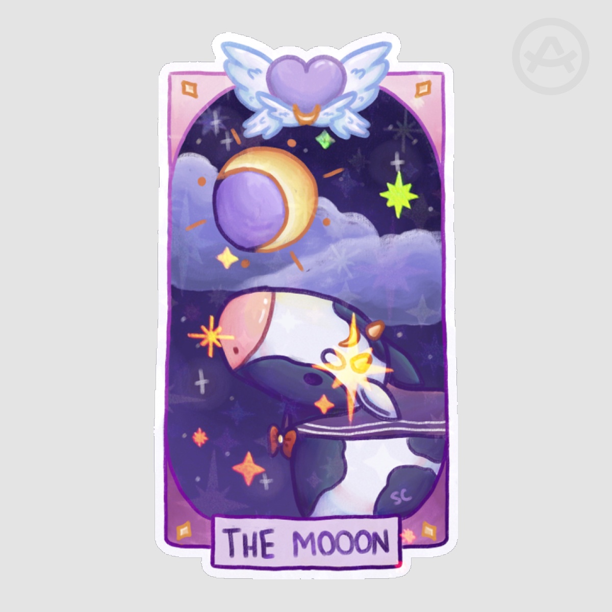 Holo Star Moon Cow Cult Tarot Sticker