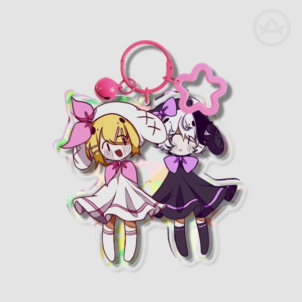 Bunny Rin and Flower Glass Acrylic Keychains
