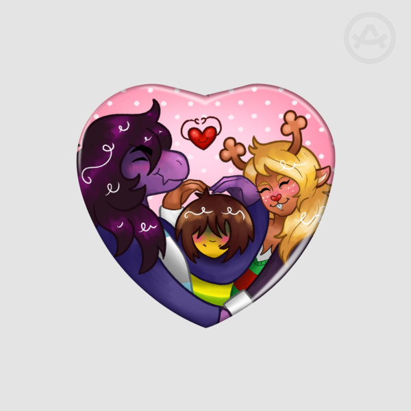 [Deltarune] Susie x Kris x Noelle (krusielle) - Heart Shape Holographic Badges