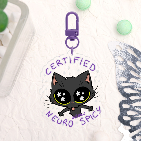 Certified Neurospicy Black Cat Keychain
