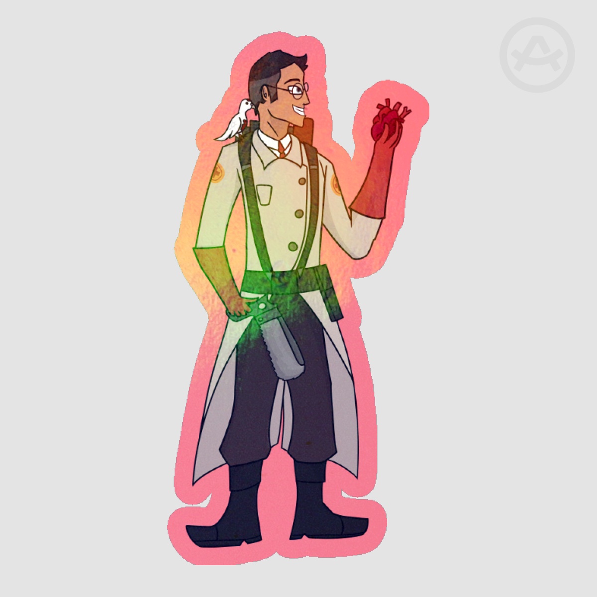 TF2 Red Medic Rainbow Holo Sticker