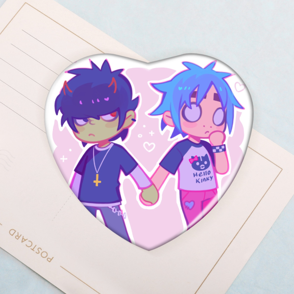 Murdoc & 2D Heart Badge/Pin (Gorillaz)