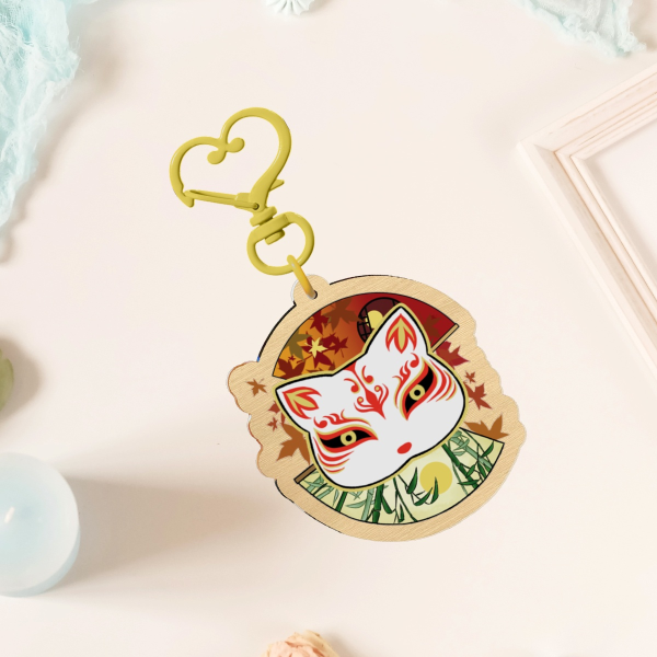 【Original】White Mask | Wood Keychains