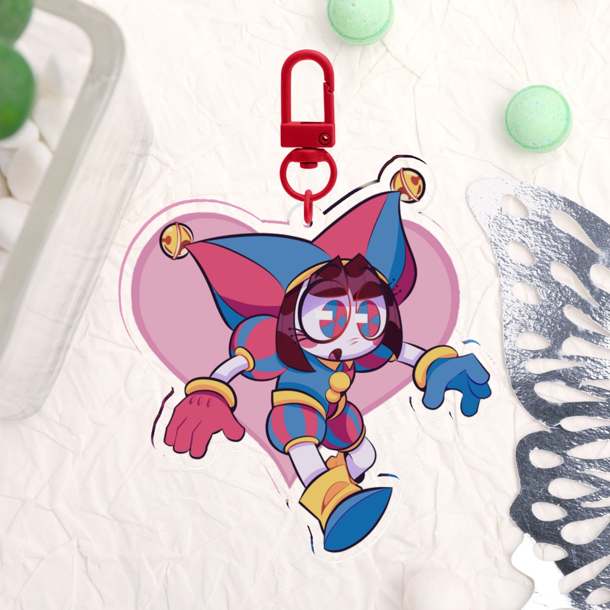 Pomni Heart Double-Sided Clear Acrylic Keychain