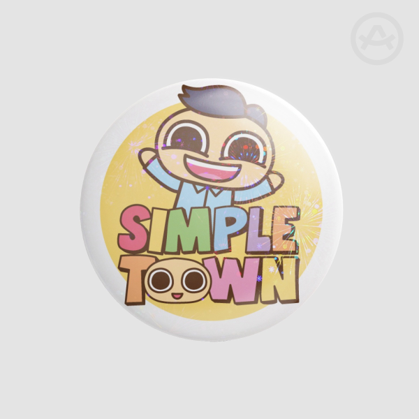 Simple Town Cute Eggy Round Badge Button Pin (Holo Firework Edition)
