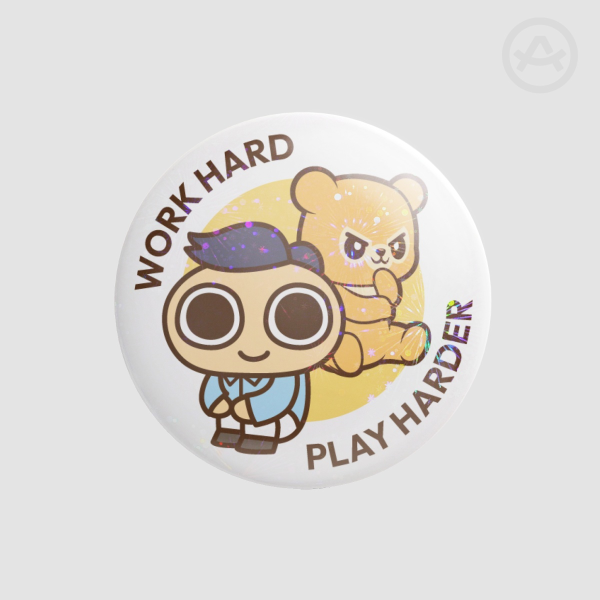 Simple Town Cute Eggy & Bibabu Round Badge Button Pin (Holo Firework Edition)
